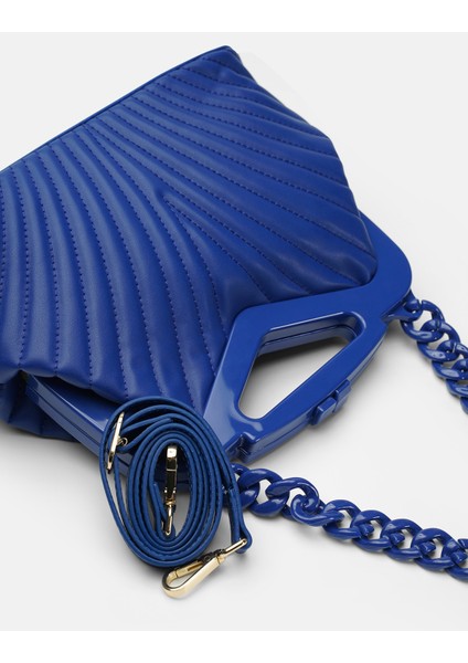 Bag Vivid Chain Lacivert/mavi Suni Deri Zincir Askılı Klips Kapamalı Kadın El ve Omuz Çantası modelleri