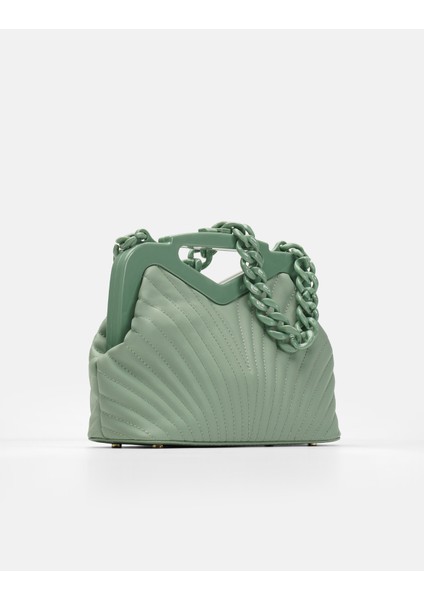 Bag Vivid Chain Mint Yeşili Suni Deri Zincir Askılı Klips Kapamalı Kadın El ve Omuz Çantası