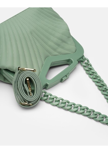 Bag Vivid Chain Mint Yeşili Suni Deri Zincir Askılı Klips Kapamalı Kadın El ve Omuz Çantası modelleri