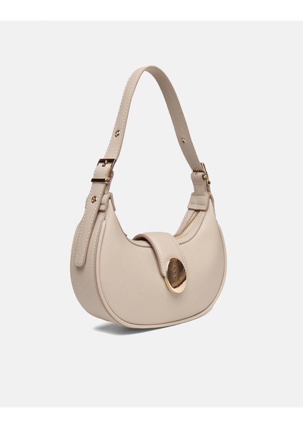 Bag Oval Charm Vizon/krem Suni Deri Fermuarlı Baget Kadın Omuz Çantası Gizli Gözlü Askılı fiyatları