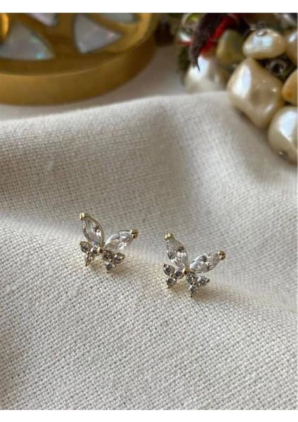 Vıp 14K Taşlı Mini Kelebek Küpe