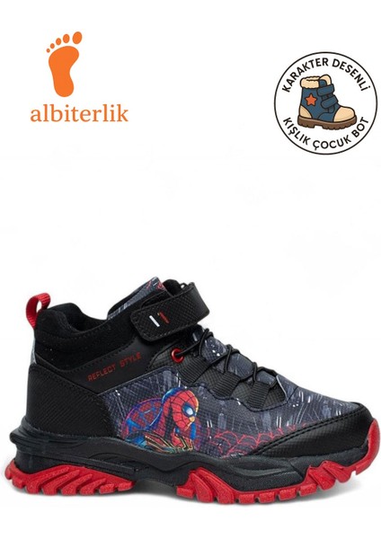 Erkek Çocuk Karakter Figürlü Desenli Suya Dayanıklı Cırtlı Kaymaz Taban Kışlık Çocuk Bot