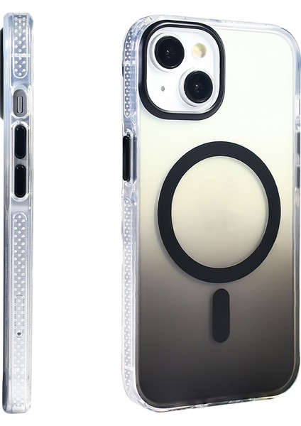 iPhone 14 Kılıf M-Safe Şarj Özellikli Transparan Renk Geçişli Alt Toros Kapak - Mor indirimleri