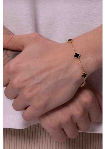 Unisex Altın Siyah Orta Boy Figürlü Çelik Bileklik