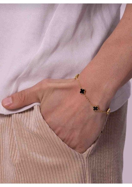 Unisex Altın Siyah Orta Boy Figürlü Çelik Bileklik fiyatları