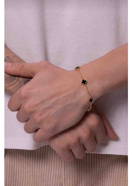 Unisex Altın Siyah Orta Boy Figürlü Çelik Bileklik modelleri