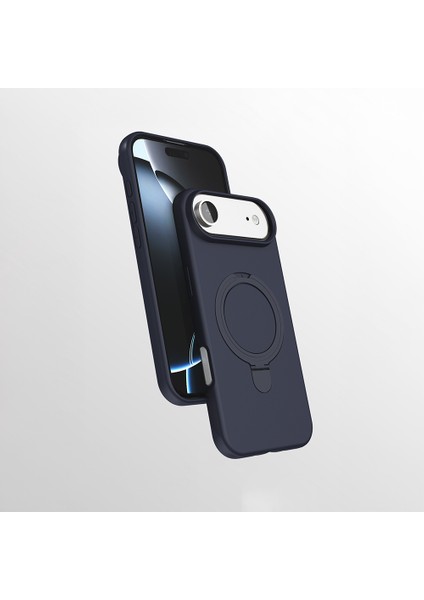iPhone 17 Air Kılıf M-Safe Şarj Özellikli Standlı Mryn Samara Kapak - Lacivert