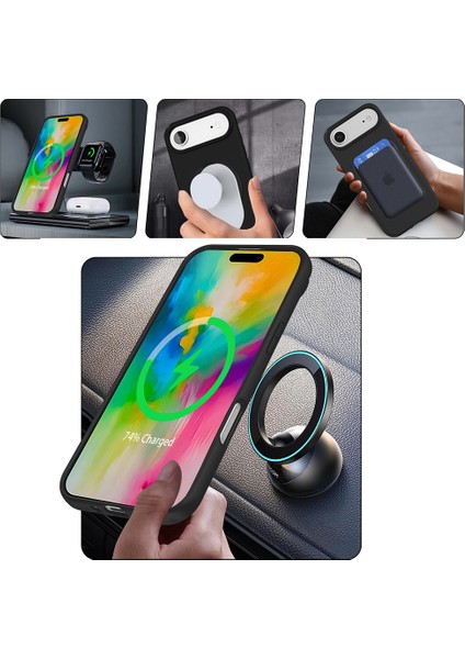 iPhone 17 Air Kılıf M-Safe Şarj Özellikli Standlı Mryn Samara Kapak - Lacivert