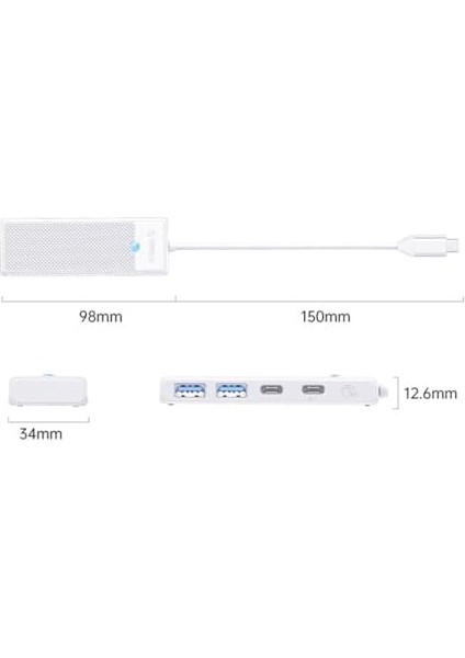 4 Portlu Type-C To USB 3.0 / Type-C Pd 100W Yüksek Hızlı 5gbps Hub Çoklayıcı Beyaz fiyatları