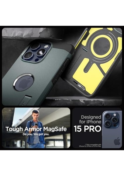 15 Pro ile Uyumlu Kılıf Tough Armor Magfit Magsafe Özellikli Abyss Green - ACS06735 modelleri