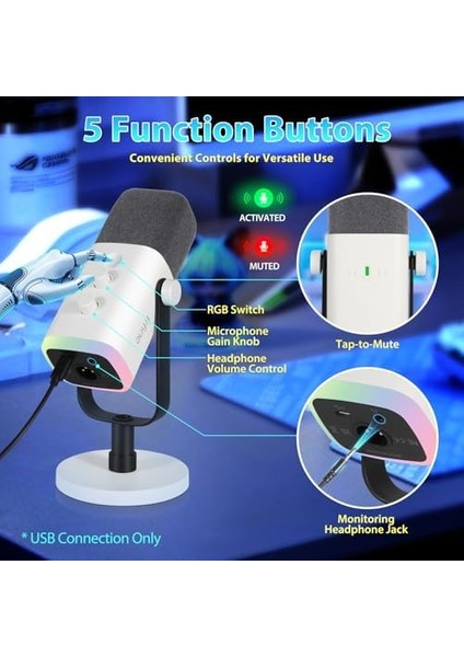 Podcast Stüdyosu Akışı Için USB Xlr Mikrofon, Dinamik Mikrofon Oyun Bilgisayarı, Ps4/5 Mac Mixer Ses Kartları Için Sessiz Düğmeli modelleri