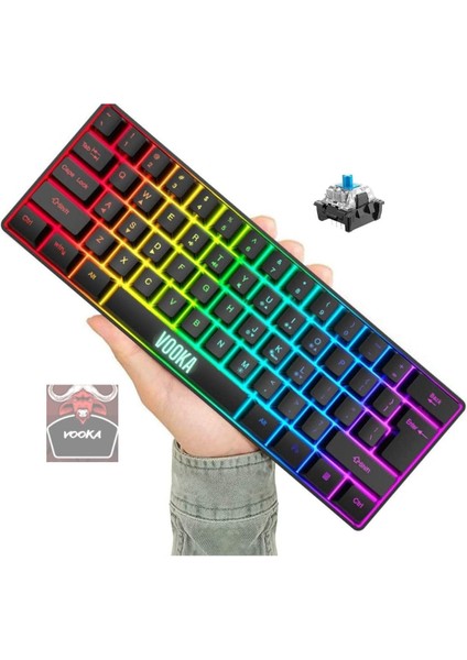Vooka Trol Blue Switch Mini Rgb Oyun Klavyesi Gaming Mekanik 62 Tuşlu 18 Rgb LED USB Type-C Kablo
