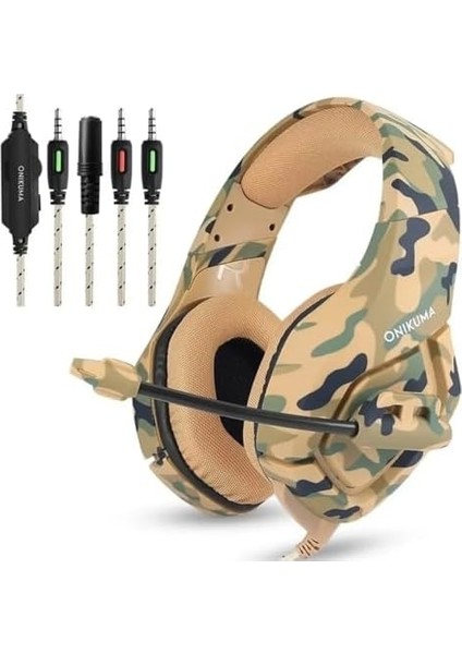Gaming Profesyonel Oyuncu Kulaklığı Rgb 3.5mm, Kamuflaj Desenli Gamer Işıklı Kulaklık, K1B modelleri