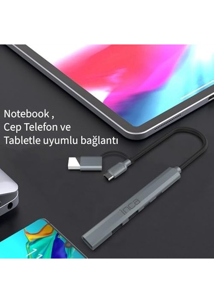 Inca IUTP-06TXT USB Hub, Type-C 3.1, 100W Pd Güç Dağıtımı, 5 Gbps Veri Aktarım, Alüminyum Kasa modelleri