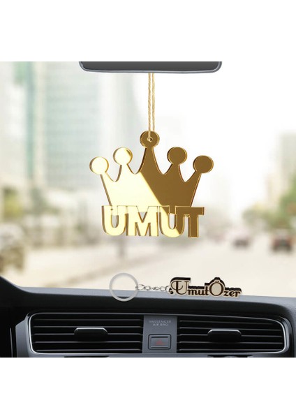 Kişiye Özel (Anahtarlıklı) Kral Tacı Pleksi Araba Dikiz Aynası Süsü