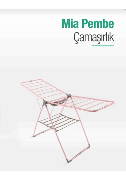 Egs Ticaret Vipas Mia Lux Kalın Borulu Mandal Sepetli Çamaşır Kurutmalığı-Pembe