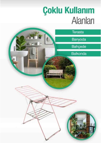 Egs Ticaret Vipas Mia Lux Kalın Borulu Mandal Sepetli Çamaşır Kurutmalığı-Pembe fırsatları