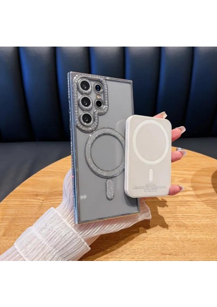 Samsung Galaxy S23 Ultra Kılıf Elmas Taşlı Tuşlu Şeffaf Kamera Lens Üstü Korumalı Magsafe Manyetik fiyatları