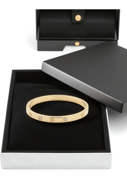 Kartiyer Kelepçe Bileklik Şık Kadınlar İçin Zirkon Taşlı Çelik Bileklik | Altın - Gümüş - Rose Çelik Kelepçe Bileklik