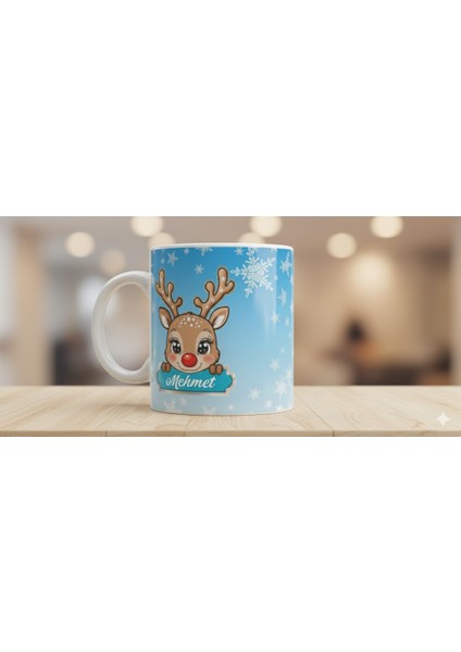 Noel Temalı Geyik Desenli , Yeni Yıl Hediyesi , Isim Baskılı Özel Üretim Kişiselleştirilebilir Porselen Kupa, fiyatları
