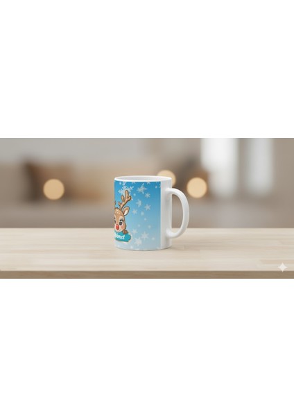Noel Temalı Geyik Desenli , Yeni Yıl Hediyesi , Isim Baskılı Özel Üretim Kişiselleştirilebilir Porselen Kupa, modelleri