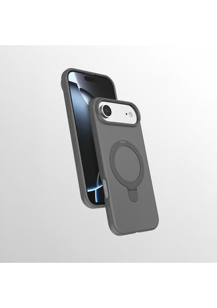 iPhone 17 Air Kılıf M-Safe Şarj Özellikli Standlı Mryn Samara Kapak - Titanyum-Gri
