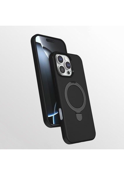iPhone 16 Pro Kılıf M-Safe Şarj Özellikli Standlı Mryn Samara Kapak - Siyah