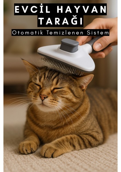 Evcil Hayvan Fırçası Otomatik Temizlenen Yapıda Kedi Köpek Tüy Toplayıcı Tarak Fırça Casapetra