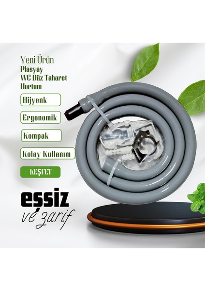 Düz Duvar Sabitlemeli Taharet Hortumu Plastik Kelepçeli 100 cm Gri