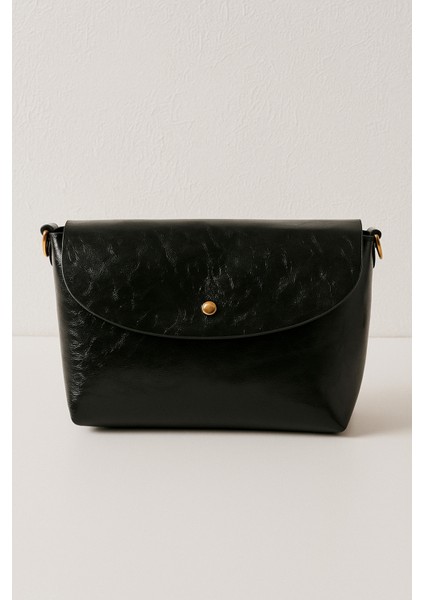 Bag Cherry Shine Siyah Suni Deri Charm Detaylı Cüzdanlı Makyaj Çantalı Kadın Omuz Çantası