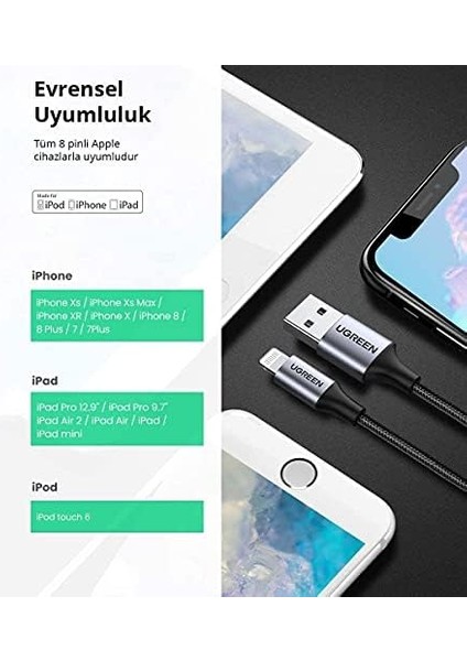 Lightning Örgülü Data ve Şarj Kablosu Siyah 1.5 Metre fiyatları