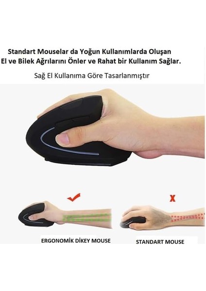Kablosuz Optik Ergonomik Dikey Mouse 1600 Dpı Dizüstü, Masaüstü, Yoğun Kullanım modelleri