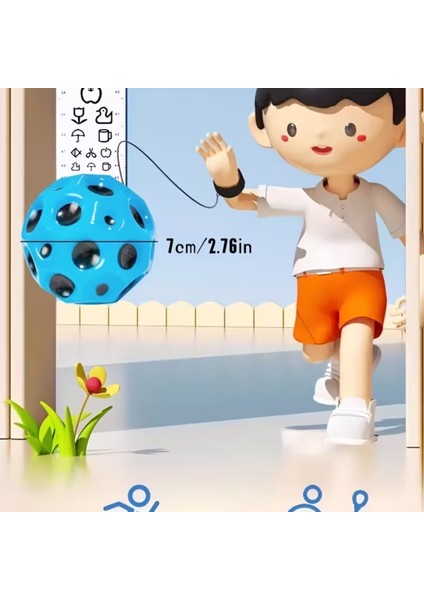 Bileğe Takılan Zıplayan Ay Topu, Ipli Stres Topu, Çocuk ve Yetişkin Için El-Göz Koordinasyonu ve Motor Beceri Geliştirici Oyuncak, Geri Dönen Seken Top