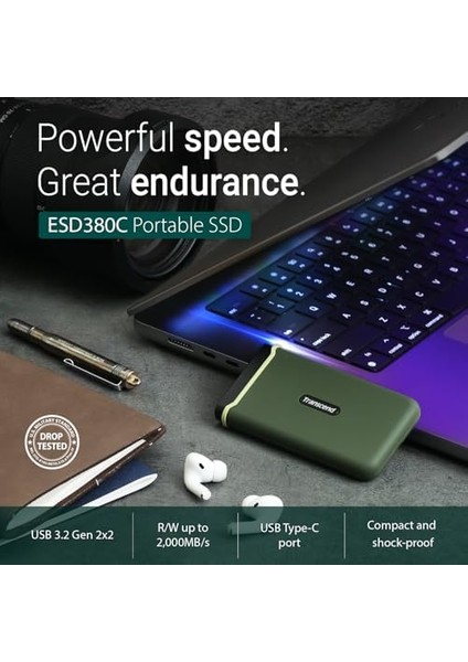Transcend 2tb USB 3.2 Gen 2x2 USB Type-C ESD380C Taşınabilir SSD Katı Hal Sürücüsü TS2TESD380C fiyatları