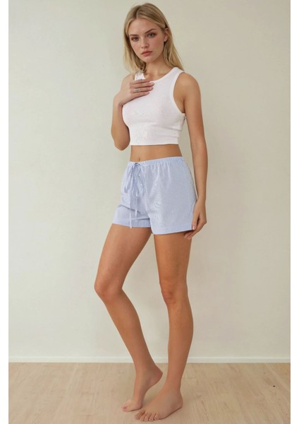 Kadın Rahat Kesim Şort Mavi