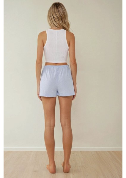 Kadın Rahat Kesim Şort Mavi