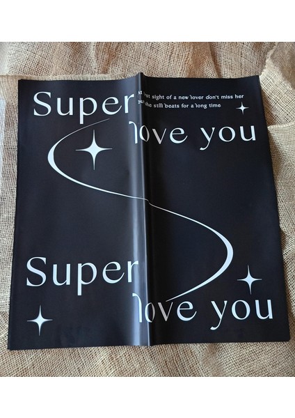 Siyah Çiçek Ambalaj Kağıdı 5’li – “super Love You” Yazılı Romantik Tasarım