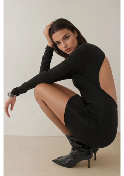 Kadın Sırtı Açık Bodycon Mini Elbise Siyah