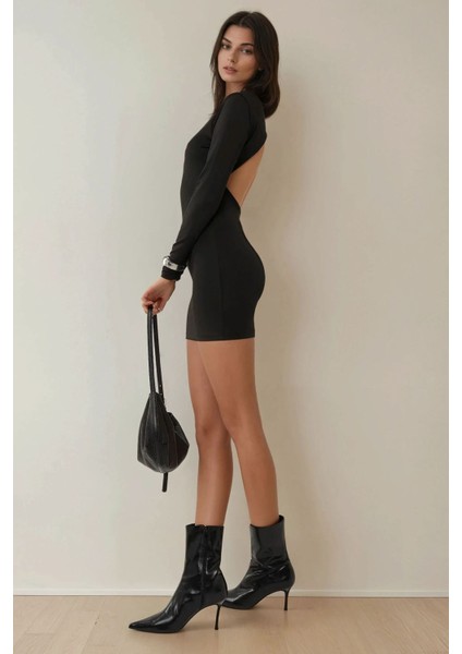 Kadın Sırtı Açık Bodycon Mini Elbise Siyah