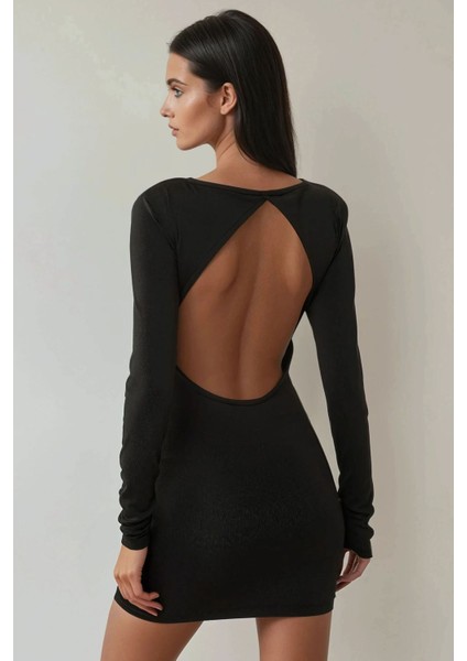 Kadın Sırtı Açık Bodycon Mini Elbise Siyah