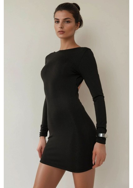 Kadın Sırtı Açık Bodycon Mini Elbise Siyah
