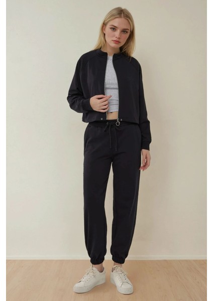 Kadın Fermuarlı Hoodie & Eşofman Altı İkili Takım Blue