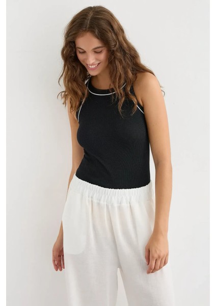 Kadın Halter Yaka Örme Üst Black