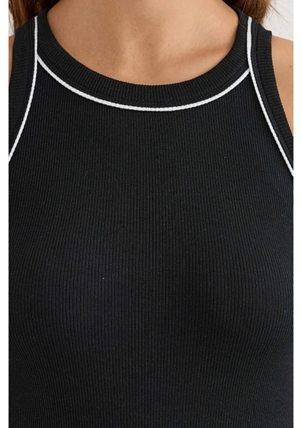 Kadın Halter Yaka Örme Üst Black