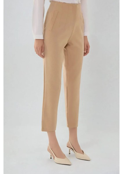 Kadın Yüksek Bel Cigarette Pantolon Natural