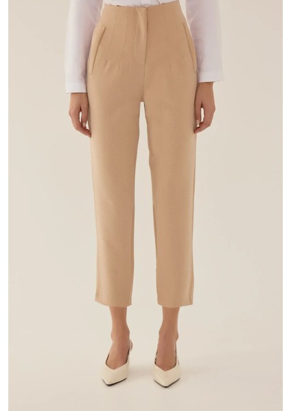 Kadın Yüksek Bel Cigarette Pantolon Natural