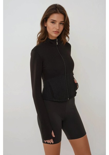 Kadın Dar Kalıp Uzun Kollu Aktif Üst Black