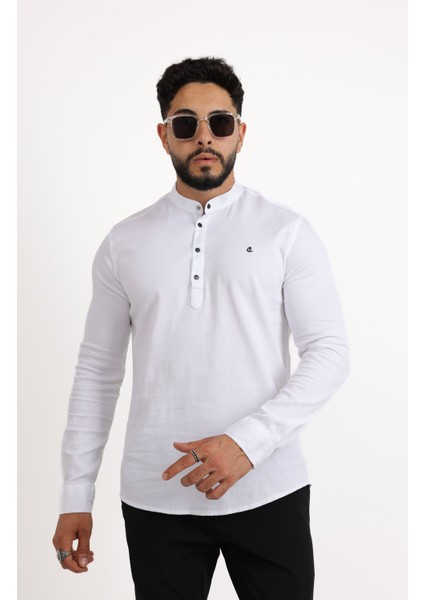 Şık ve Modern Likralı Pamuk Armürlü Kumaş Slim Fit Erkek Gömlek fırsatları