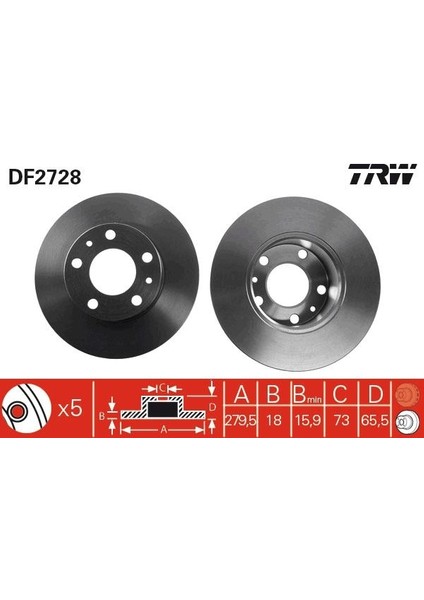 ÖN FREN AYNASI BOXER 19944.02 JUMPER 19944.02 DUCATO 94/4.02 280X18X5DL 1.4Q 4249 H6 4246 J8 4246 J9 1300500080