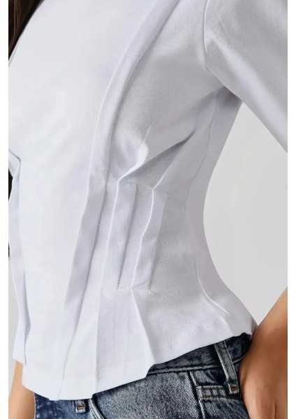 Kadın Fitted Bisiklet Yaka Tişört Beyaz